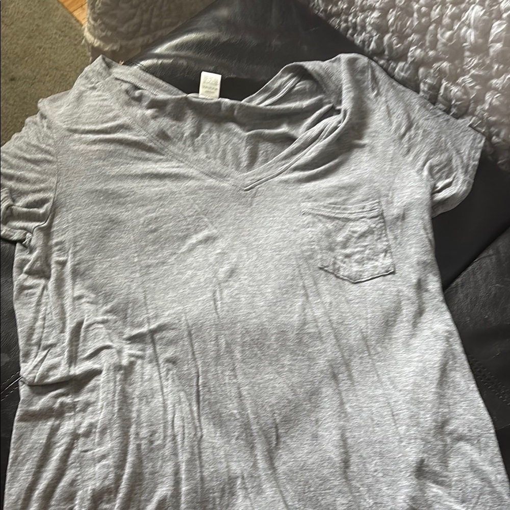 Gray V-Neck T-Shirt with Pocket